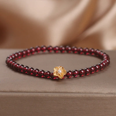 Foviel Natural 4mm Garnet Beads Flower Passion Bracelet