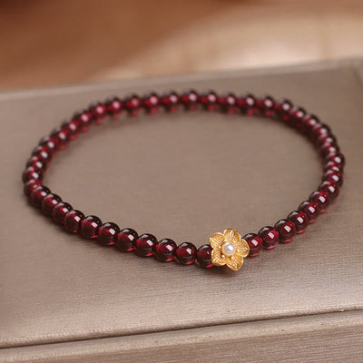 Foviel Natural 4mm Garnet Beads Flower Passion Bracelet