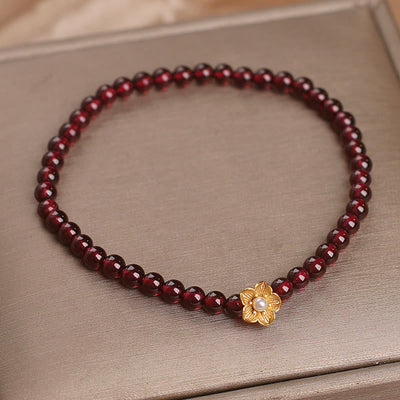 Foviel Natural 4mm Garnet Beads Flower Passion Bracelet