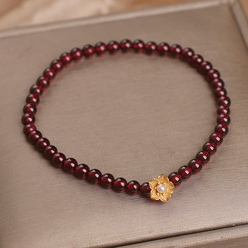 Foviel Natürlich 4mm Granat Perlen Blume Passion Armband