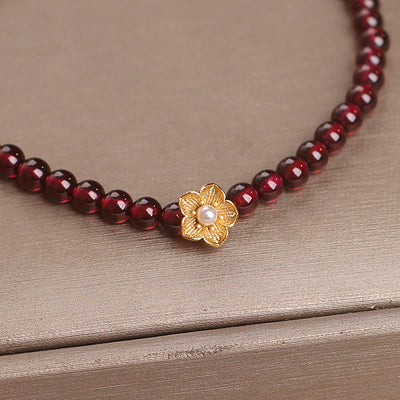 Foviel Natural 4mm Garnet Beads Flower Passion Bracelet
