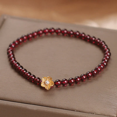 Foviel Natural 4mm Garnet Beads Flower Passion Bracelet
