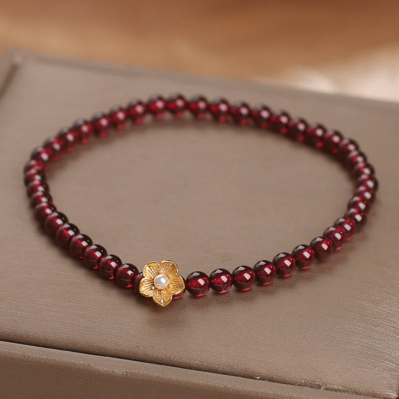Foviel Natürlich 4mm Granat Perlen Blume Passion Armband