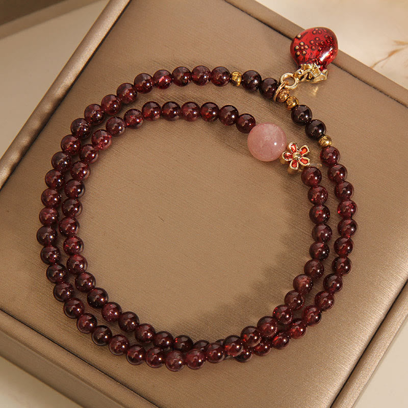 Foviel Natural 3mm Ultra-thin Garnet Rose Quartz Beads Money Bag Bell Flower Protection Bracelet