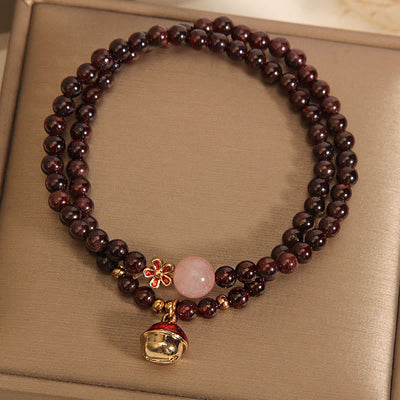 Foviel Natural 3mm Ultra-thin Garnet Rose Quartz Beads Money Bag Bell Flower Protection Bracelet
