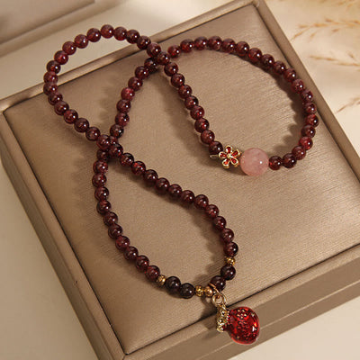 Foviel Natural 3mm Ultra-thin Garnet Rose Quartz Beads Money Bag Bell Flower Protection Bracelet
