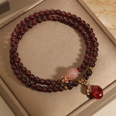 Foviel Natural 3mm Ultra-thin Garnet Rose Quartz Beads Money Bag Bell Flower Protection Bracelet