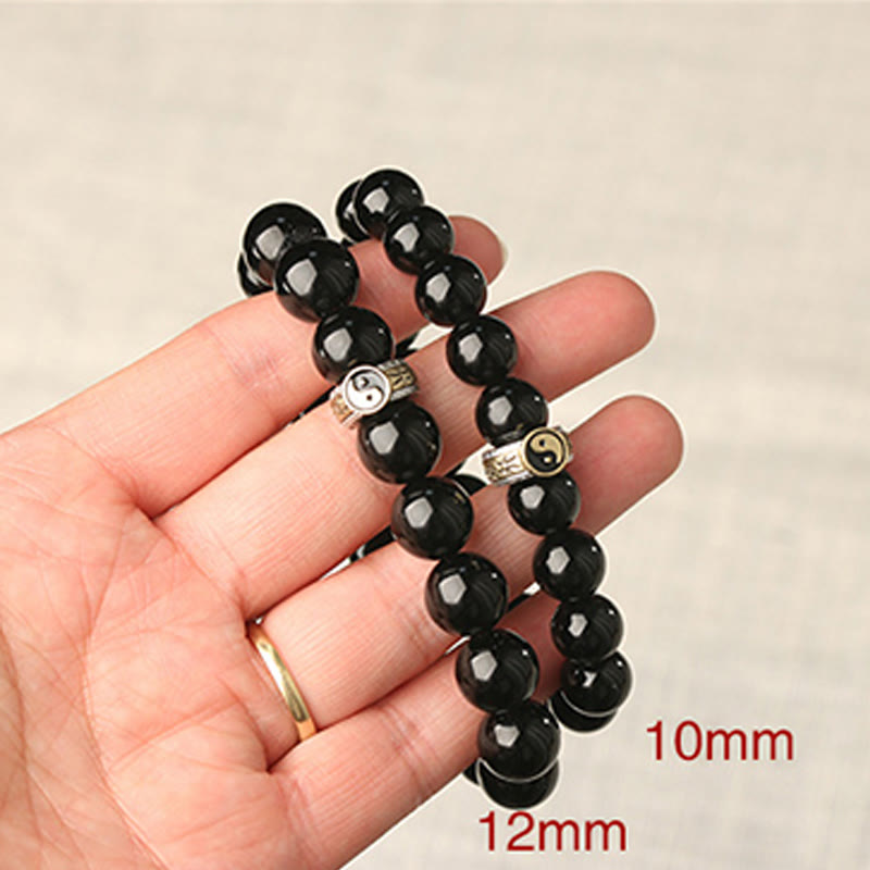 Foviel Black Obsidian Yin Yang Nine-Character Mantra Fulfilment Bracelet