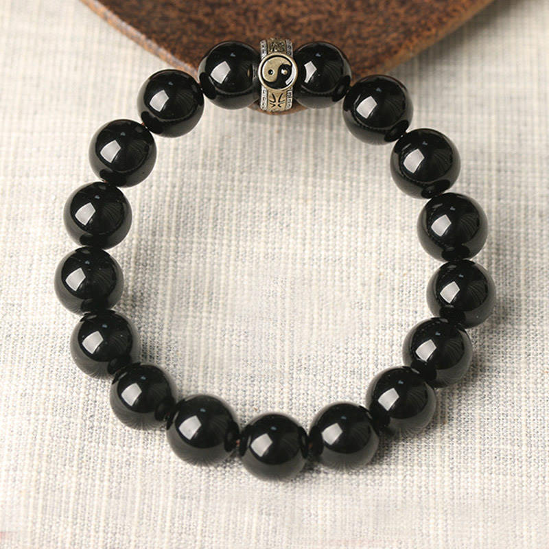 Foviel Black Obsidian Yin Yang Nine-Character Mantra Fulfilment Bracelet