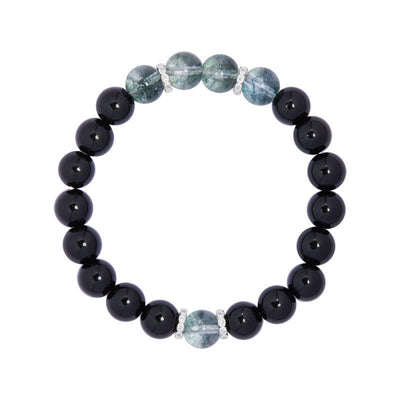 Bracelet Foviel en argent sterling 925, obsidienne noire et fantôme vert, symbole de force
