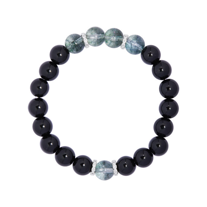 Bracelet Foviel en argent sterling 925, obsidienne noire et fantôme vert, symbole de force