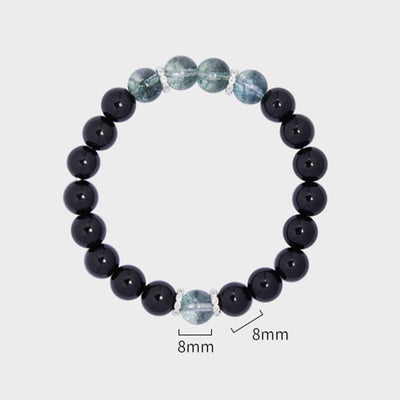 Bracelet Foviel en argent sterling 925, obsidienne noire et fantôme vert, symbole de force