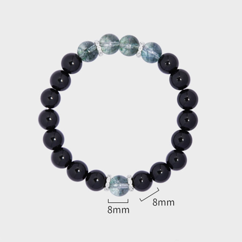 Bracelet Foviel en argent sterling 925, obsidienne noire et fantôme vert, symbole de force