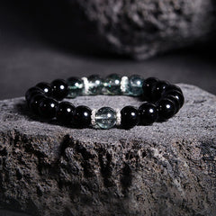Bracelet Foviel en argent sterling 925, obsidienne noire et fantôme vert, symbole de force