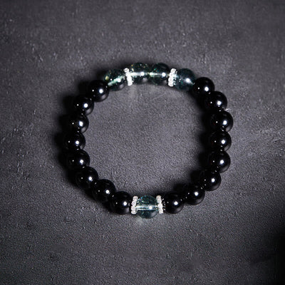 Bracelet Foviel en argent sterling 925, obsidienne noire et fantôme vert, symbole de force