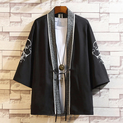 Foviel Stickerei Drache Phoenix Ausgeprägte Wolkenwellen Blätter Krane Offene Frontjacke Herren Kimono