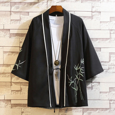 Foviel Stickerei Drache Phoenix Ausgeprägte Wolkenwellen Blätter Krane Offene Frontjacke Herren Kimono