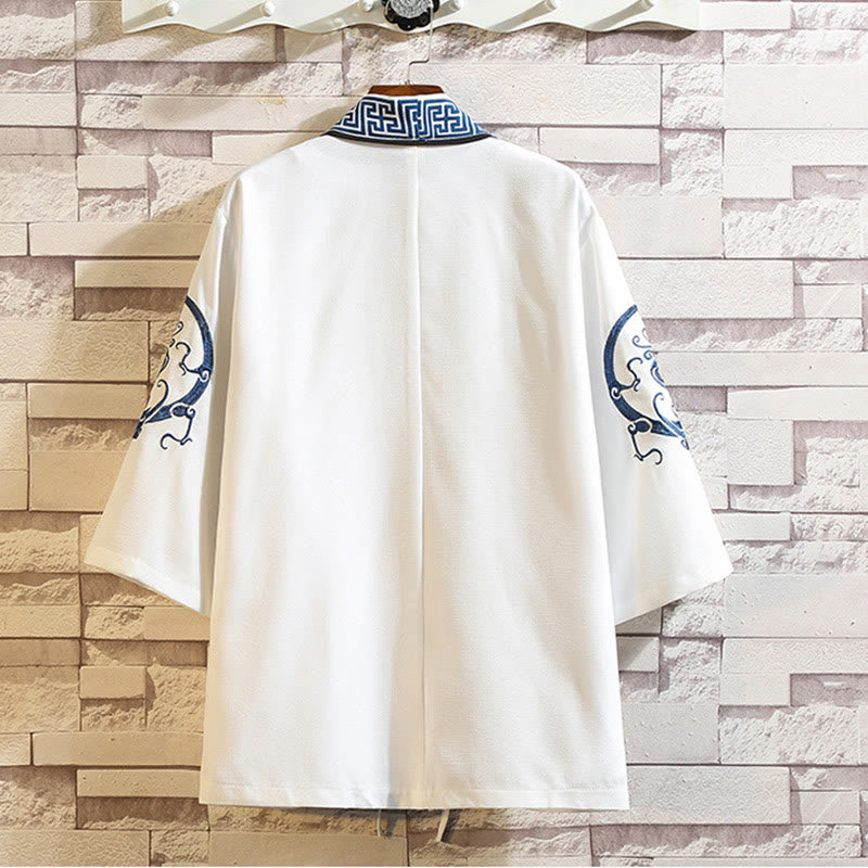 Foviel Stickerei Drache Phoenix Ausgeprägte Wolkenwellen Blätter Krane Offene Frontjacke Herren Kimono