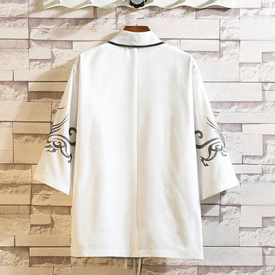 Foviel Stickerei Drache Phoenix Ausgeprägte Wolkenwellen Blätter Krane Offene Frontjacke Herren Kimono