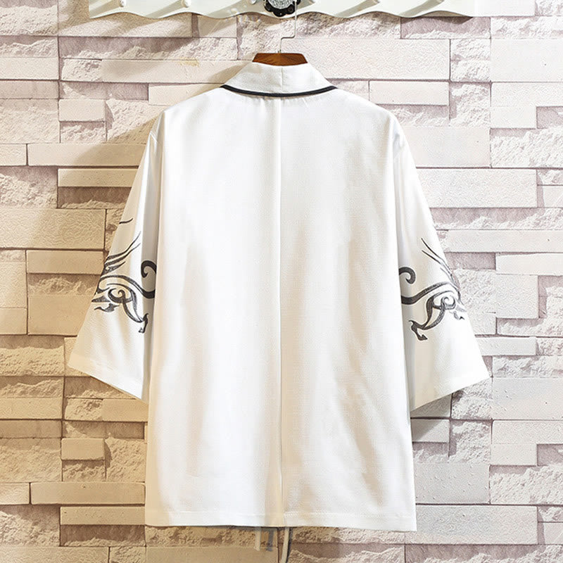 Foviel Stickerei Drache Phoenix Ausgeprägte Wolkenwellen Blätter Krane Offene Frontjacke Herren Kimono