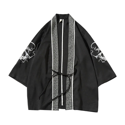 Foviel Stickerei Drache Phoenix Ausgeprägte Wolkenwellen Blätter Krane Offene Frontjacke Herren Kimono