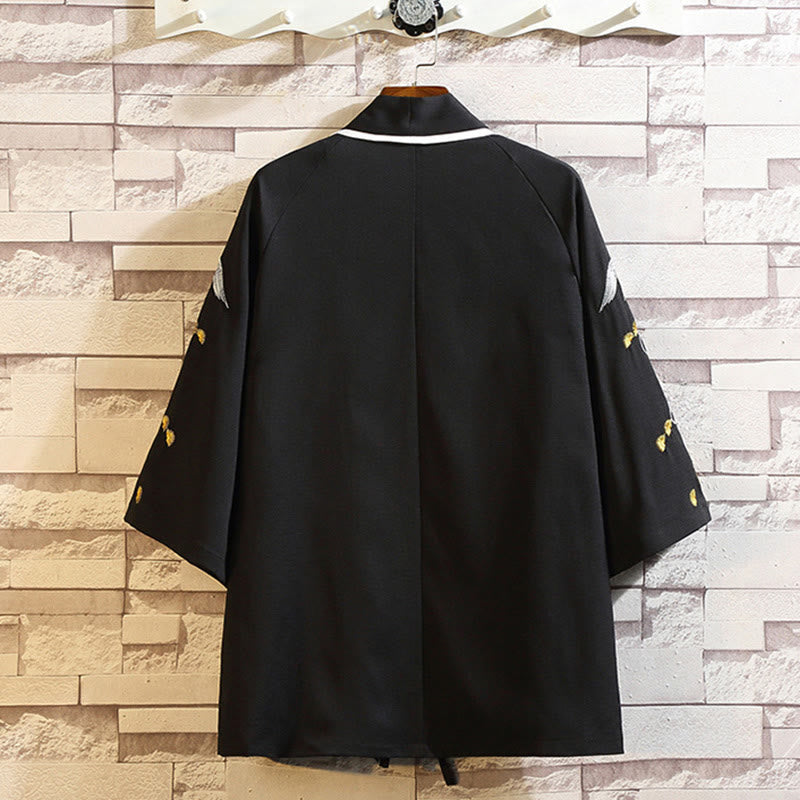 Foviel Stickerei Drache Phoenix Ausgeprägte Wolkenwellen Blätter Krane Offene Frontjacke Herren Kimono
