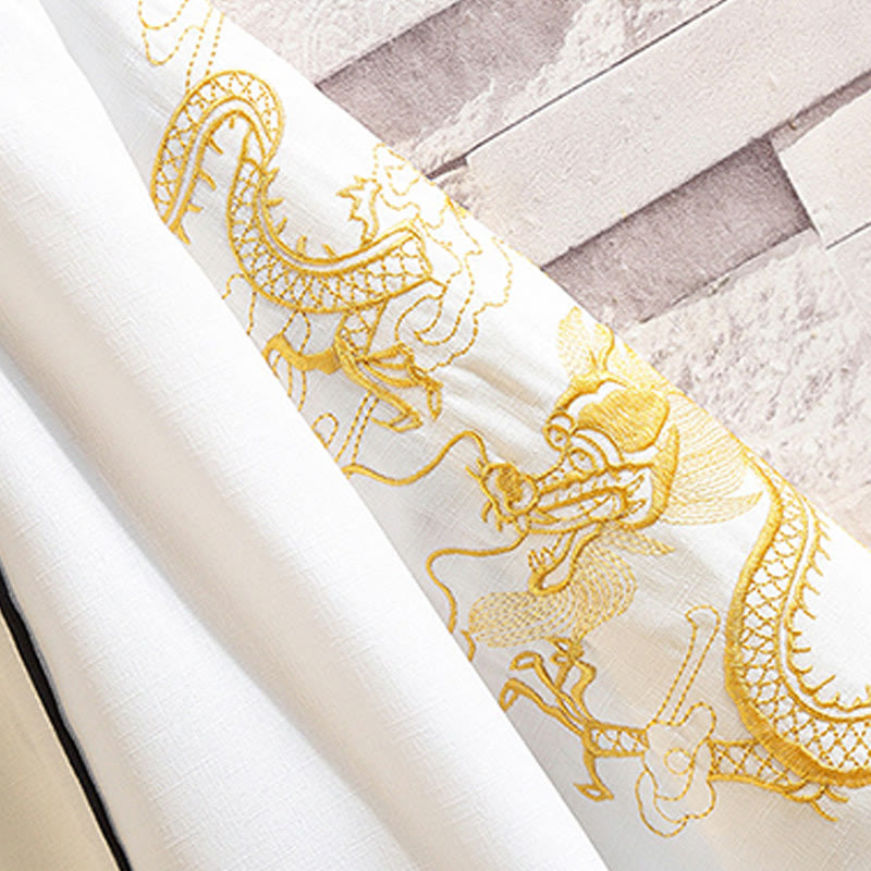 Foviel Stickerei Drache Phoenix Ausgeprägte Wolkenwellen Blätter Krane Offene Frontjacke Herren Kimono