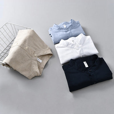 Buddha Stones Summer Solid Color Men's Half Button Short Sleeve Cotton Linen Shirt - image 18