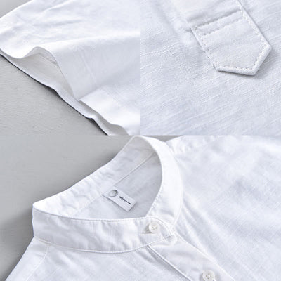 Buddha Stones Summer Solid Color Men's Half Button Short Sleeve Cotton Linen Shirt - image 12