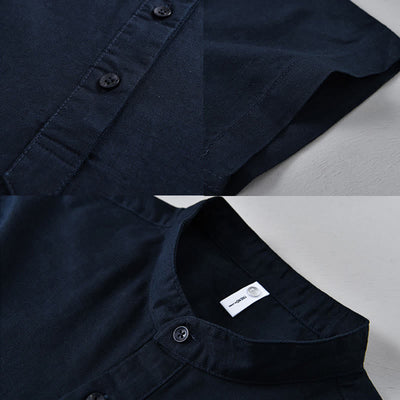 Buddha Stones Summer Solid Color Men's Half Button Short Sleeve Cotton Linen Shirt - image 16
