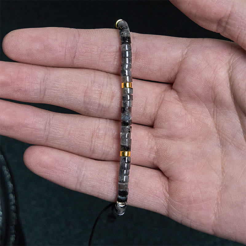 Bracelet Foviel en pierre noire naturelle à paillettes, perle d'espacement « Courage »