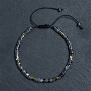Bracelet Foviel en pierre noire naturelle à paillettes, perle d'espacement « Courage »