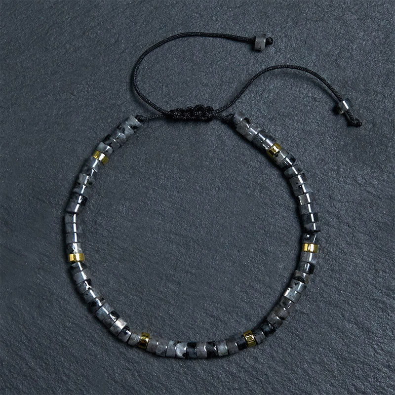 Bracelet Foviel en pierre noire naturelle à paillettes, perle d'espacement « Courage »
