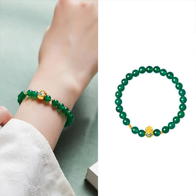 Foviel 999 Sterling Silber Glückstasche Grün Chalcedon Beruhiges Armband