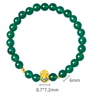 Foviel 999 Sterling Silber Glückstasche Grün Chalcedon Beruhiges Armband
