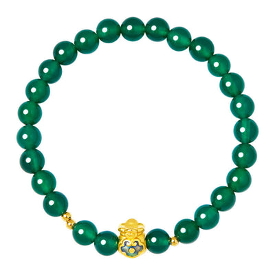 Foviel 999 Sterling Silber Glückstasche Grün Chalcedon Beruhiges Armband