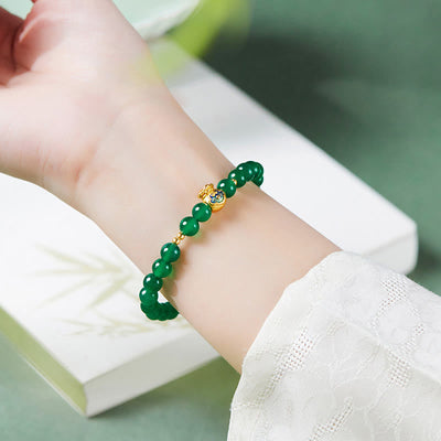 Foviel 999 Sterling Silber Glückstasche Grün Chalcedon Beruhiges Armband