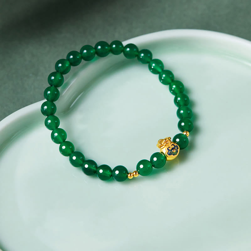 Foviel 999 Sterling Silber Glückstasche Grün Chalcedon Beruhiges Armband
