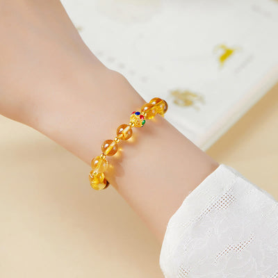 Foviel 925 Sterling Silver Fu Character Citrine Tiger Eye Protection Bracelet