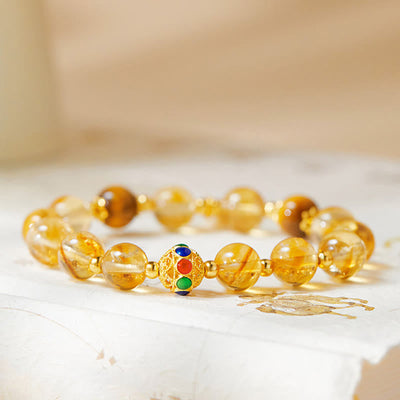 Foviel 925 Sterling Silver Fu Character Citrine Tiger Eye Protection Bracelet