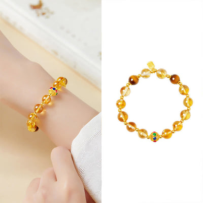 Foviel 925 Sterling Silver Fu Character Citrine Tiger Eye Protection Bracelet