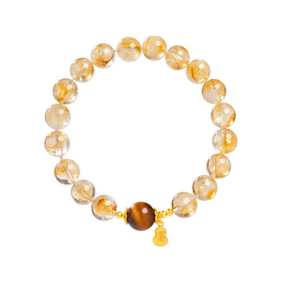 Foviel 925 Sterling Silver Gourd Fu Character Citrine Tiger Eye Prosperity Bracelet