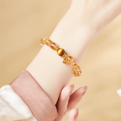Foviel 925 Sterling Silver Gourd Fu Character Citrine Tiger Eye Prosperity Bracelet