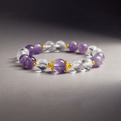 Foviel 925 Sterling Silver Natural Amethyst White Crystal Balance Bracelet