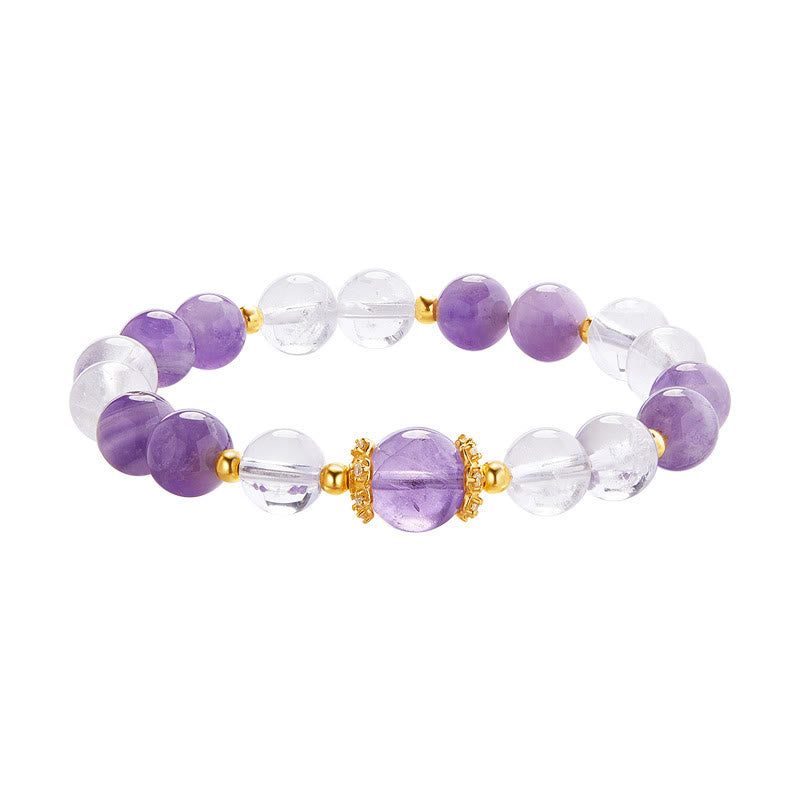 Foviel 925 Sterling Silver Natural Amethyst White Crystal Balance Bracelet