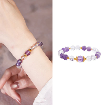 Foviel 925 Sterling Silver Natural Amethyst White Crystal Balance Bracelet