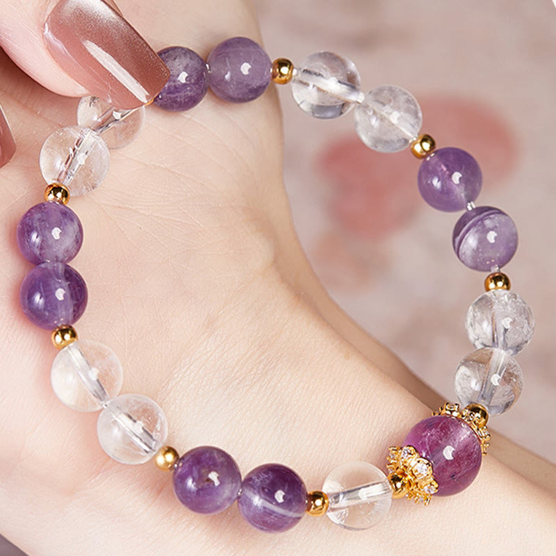 Foviel 925 Sterling Silver Natural Amethyst White Crystal Balance Bracelet