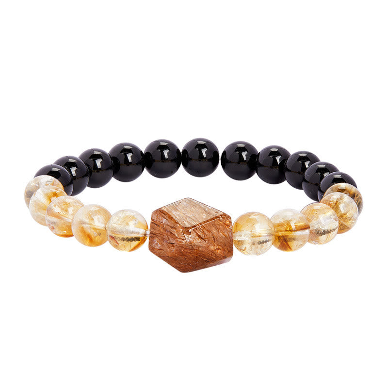 Foviel Natural Black Obsidian Citrine Super Seven Crystal Strength Bracelet