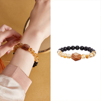 Foviel Natural Black Obsidian Citrine Super Seven Crystal Strength Bracelet