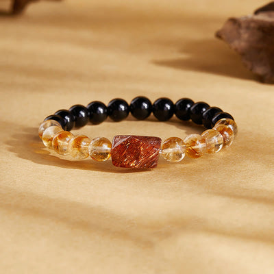 Foviel Natural Black Obsidian Citrine Super Seven Crystal Strength Bracelet